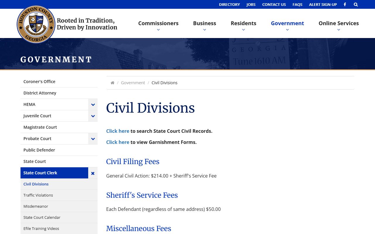 Houston County clerk records State Court civil division