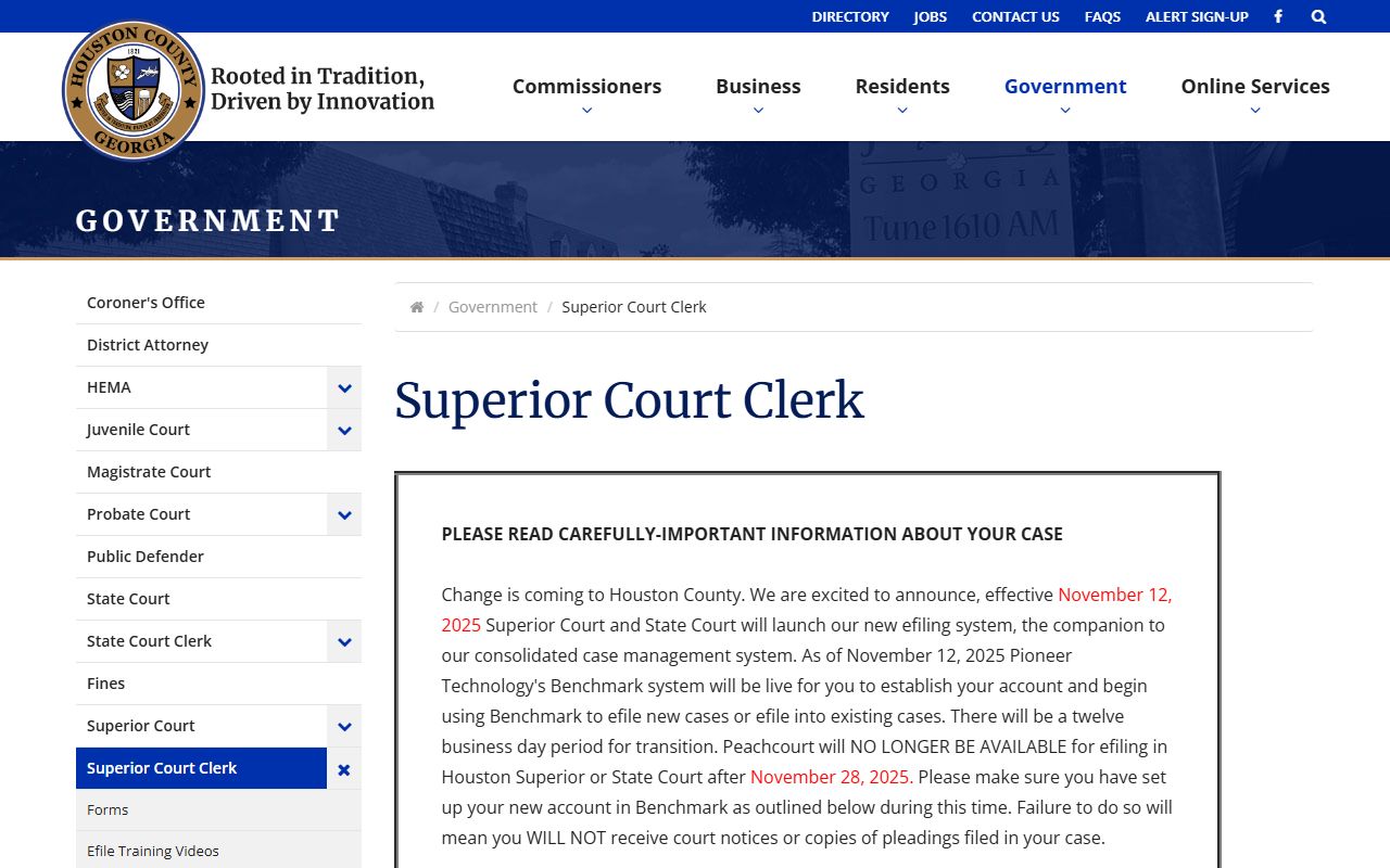Houston County Superior Court Clerk records contact page