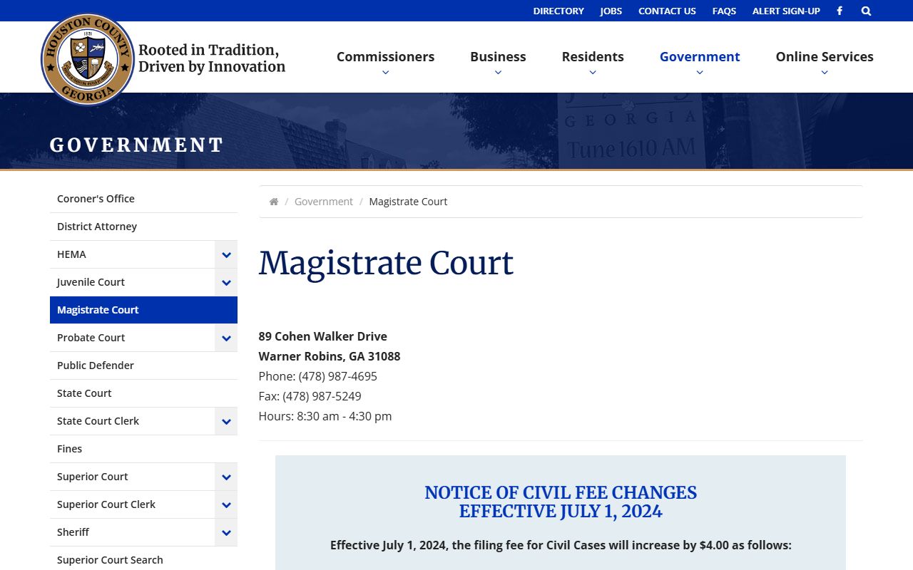 Houston County Magistrate Court page for lower court and pretrial matters