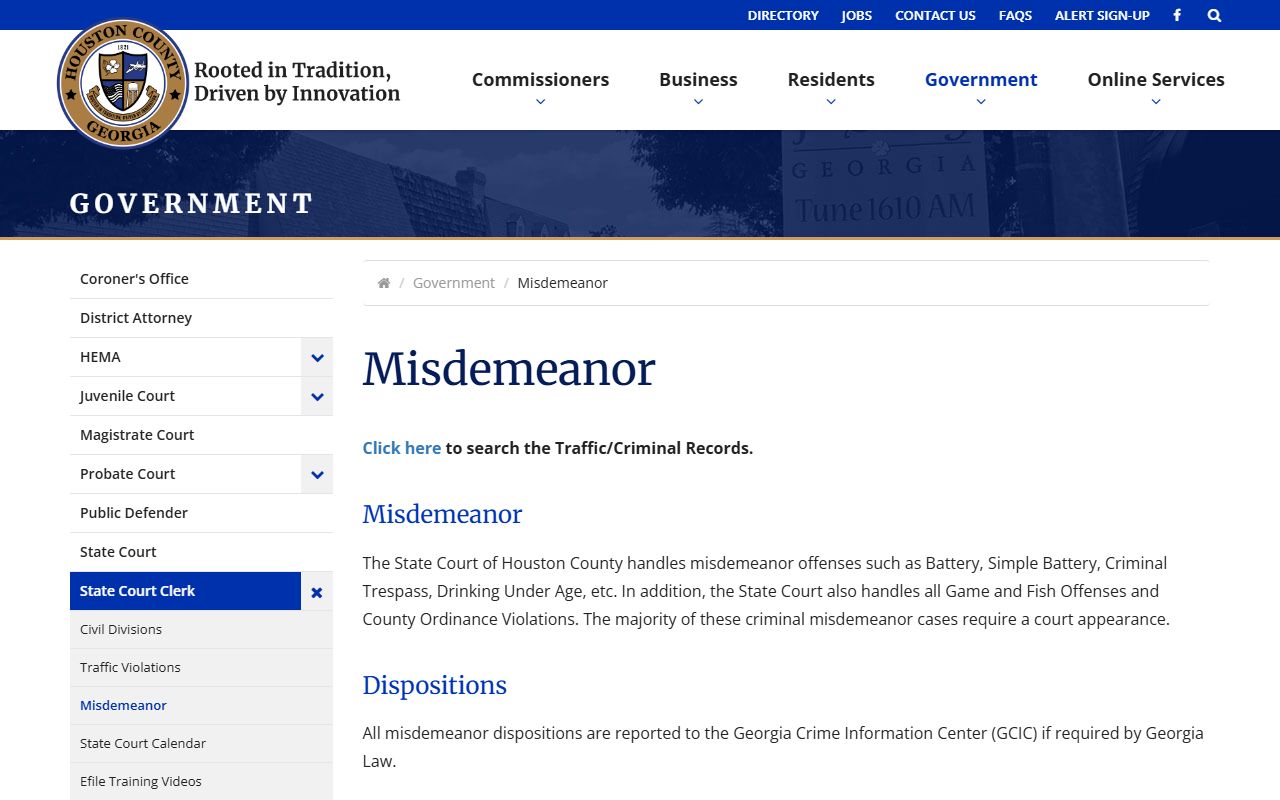 Houston County State Court misdemeanor record information