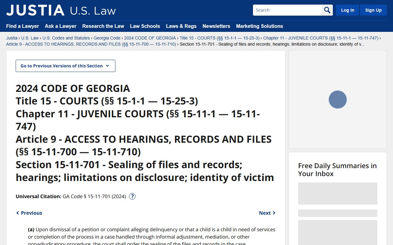 Houston County Superior Court records juvenile sealing statute