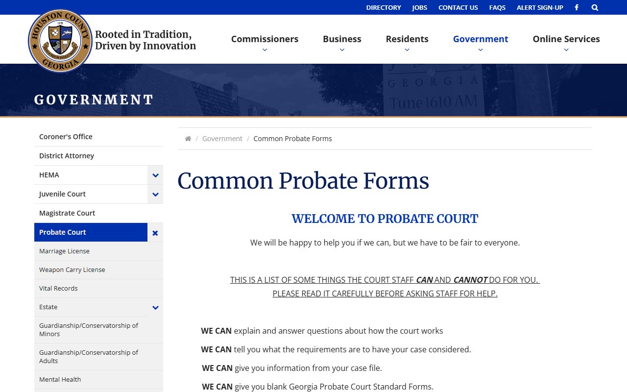 Houston County probate records common probate forms
