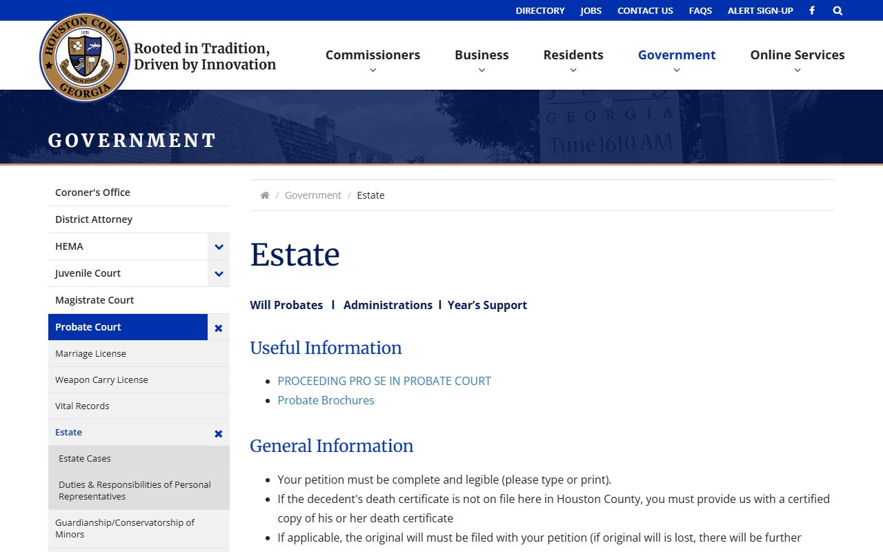 Houston County probate records estate records and fees