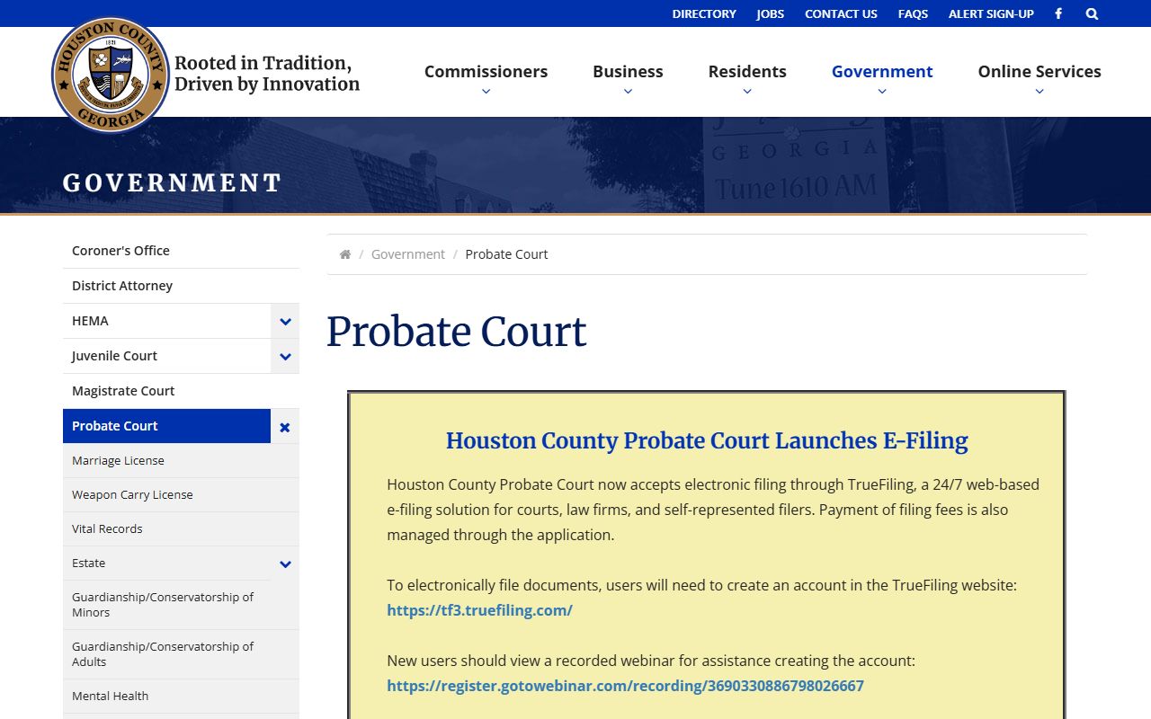Houston County probate records Probate Court page