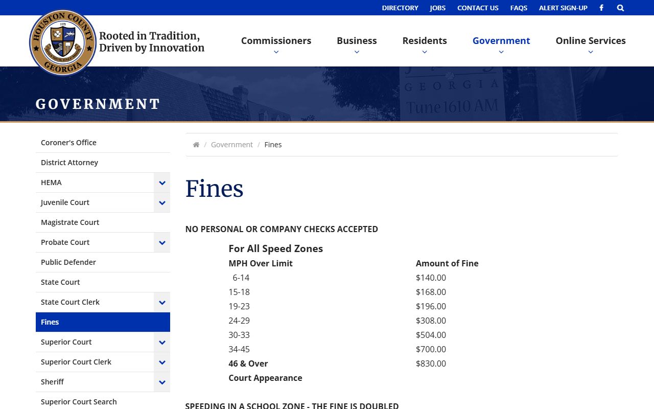 Houston County traffic court records State Court fines page