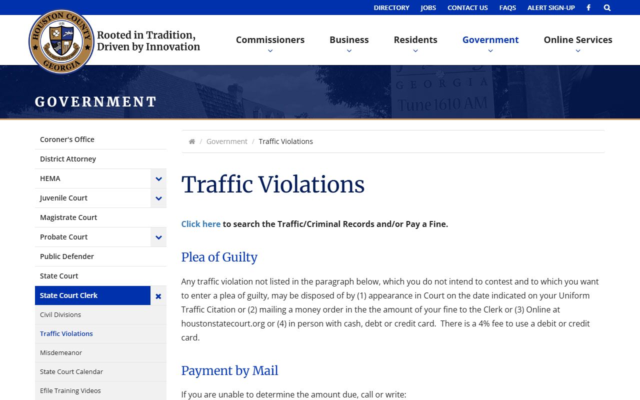 Houston County traffic court records traffic violations page
