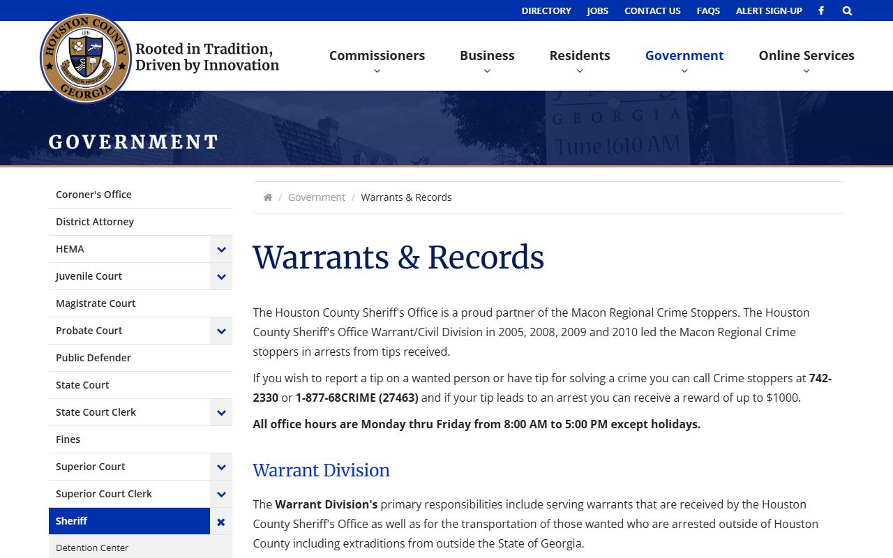 Houston County warrant records sheriff warrants and records page